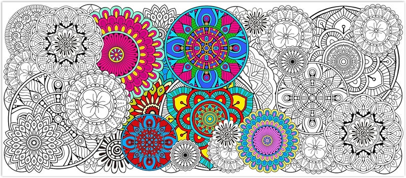Dvbonike Jumbo Mandala Coloring Poster Giant Flower Color-in Paper Poster DIY Drawing Blank Doodle Art Banner Circular Floral 55.1x23.6 inch Wall Decor, Home School Activity Party Supplies for Kids - Image 1